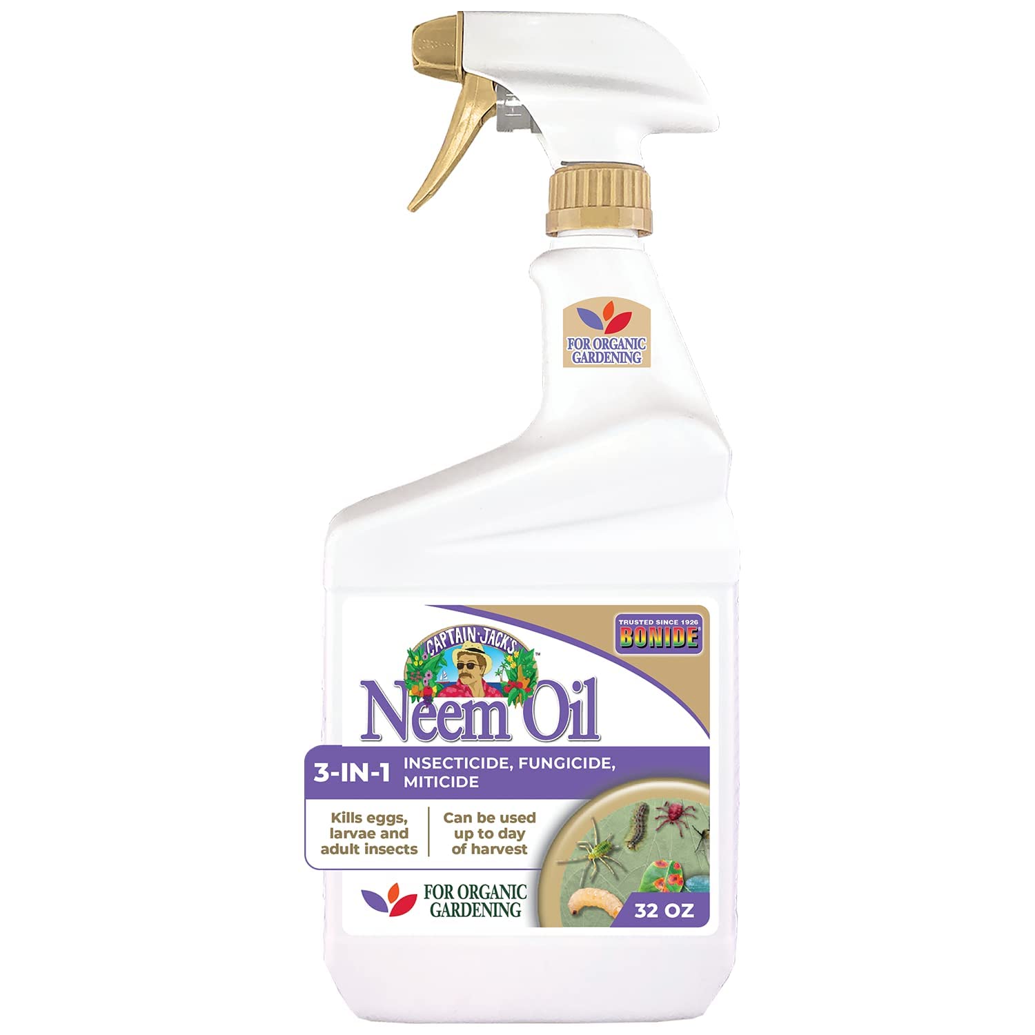 Bonide Captain Jack's Neem Oil, 32 oz Ready-to-Use Spray, Multi-Purpose Fungicide, Insecticide and Miticide for Organic Gardening