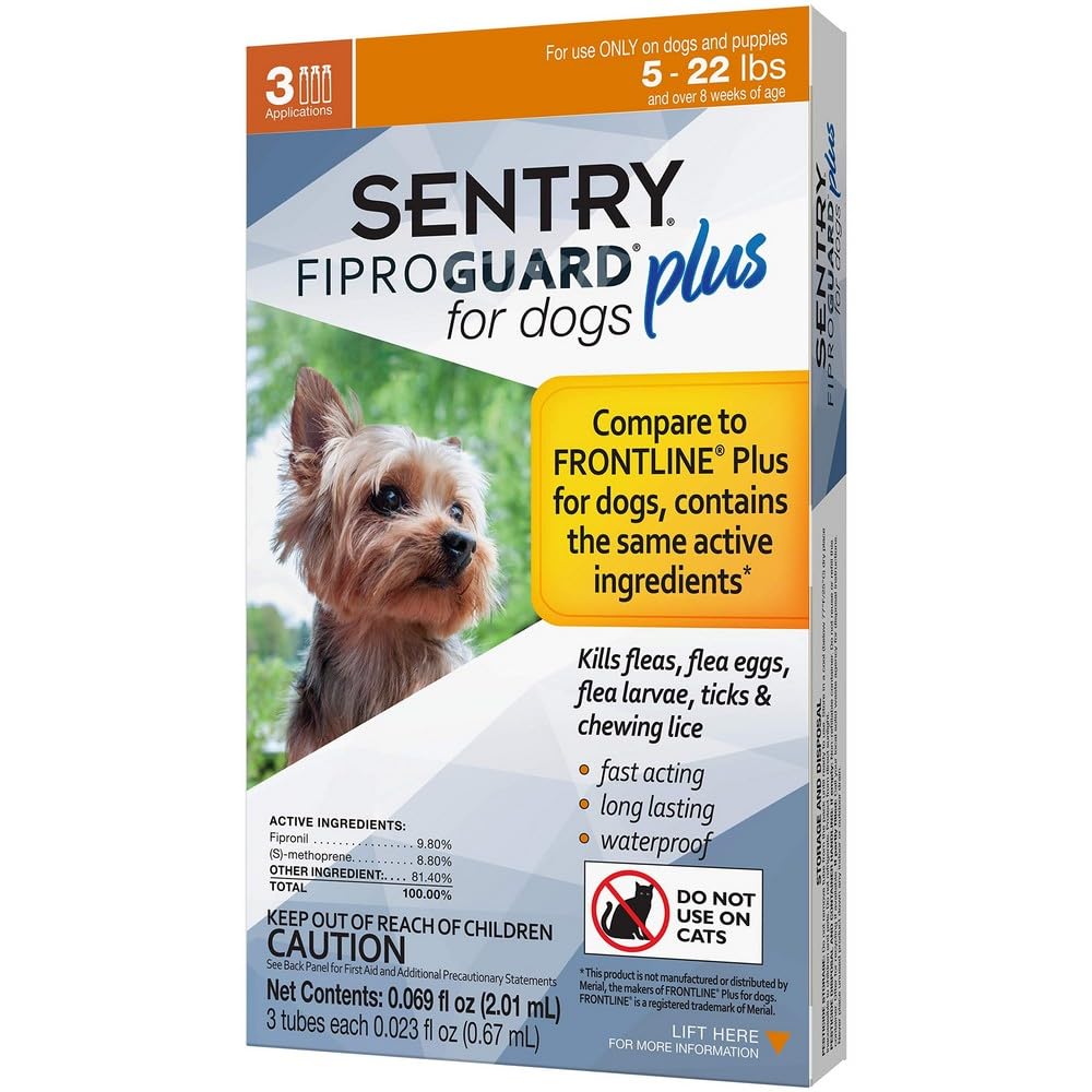 Sentry 3 Count Fiproguard Plus for Dogs Squeeze-On, 5-22-lbs