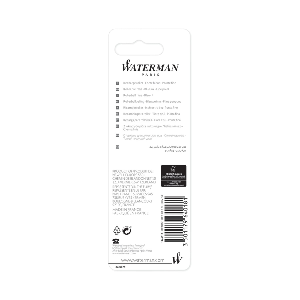 Waterman Rollerball Refill – Fine Point, Blue – image 2