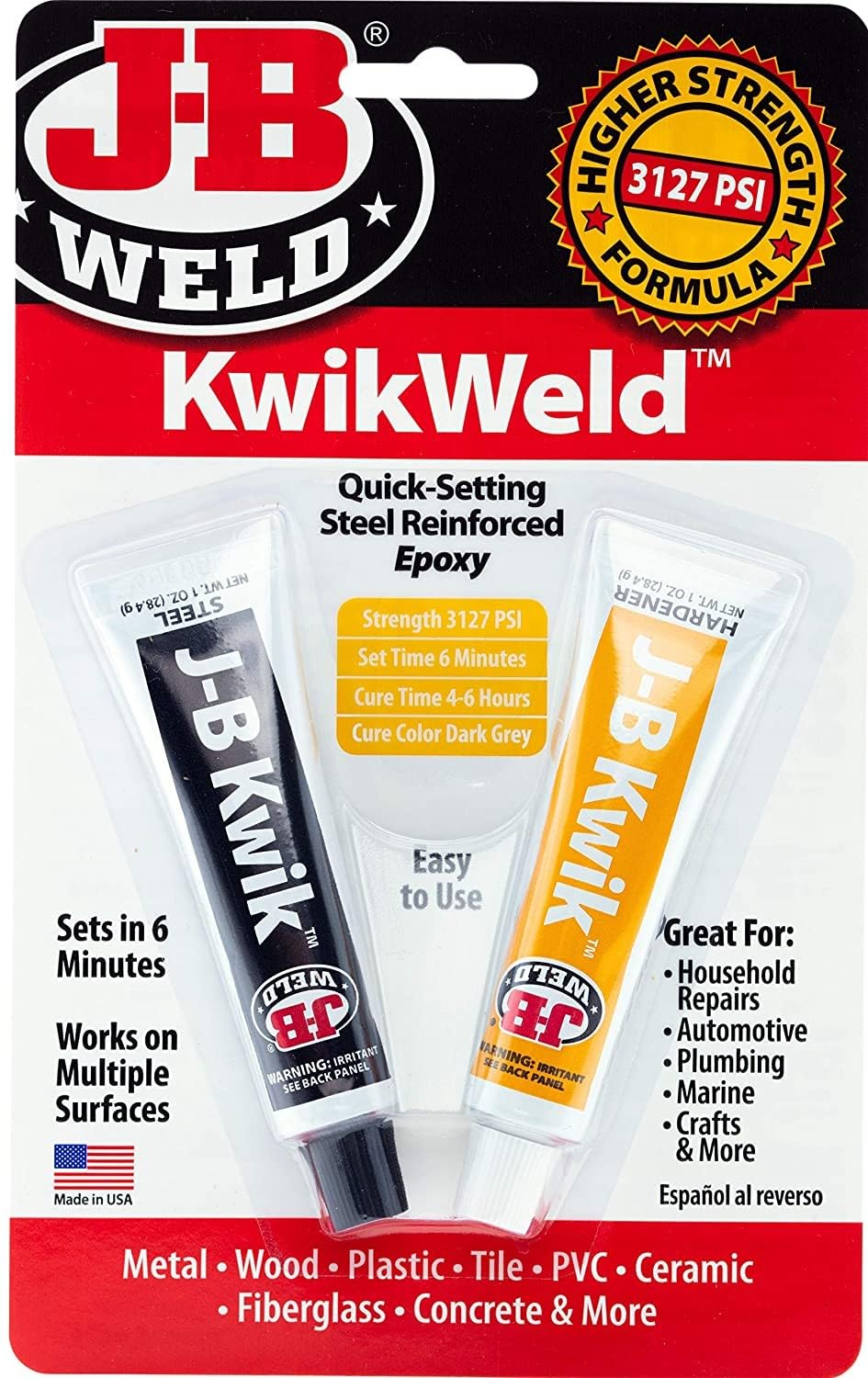 J-B Weld 8276 KwikWeld Quick Setting Steel Reinforced Epoxy - Dark Grey 2 oz