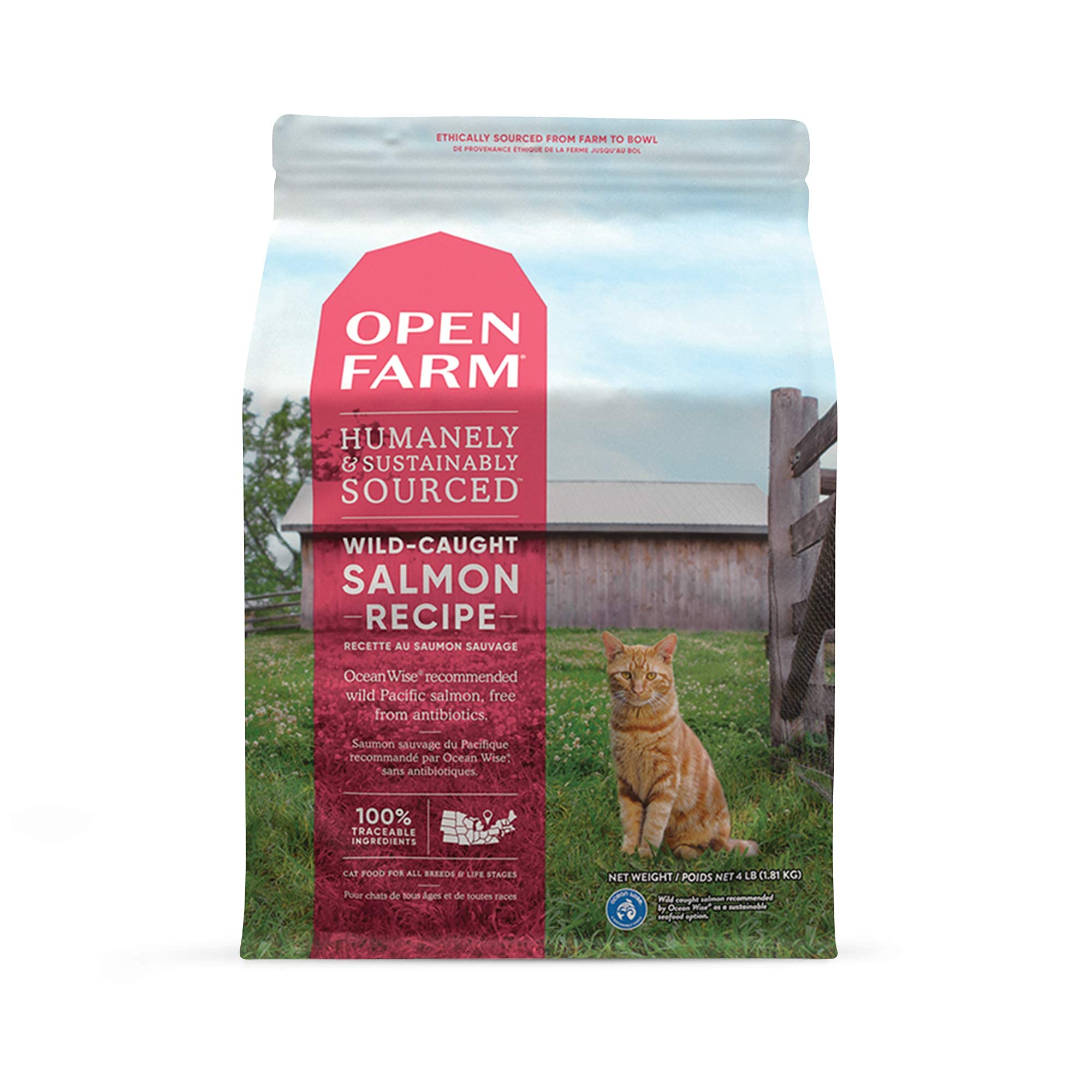 Open Farm Wild-Caught Salmon Grain-Free Dry Cat Food, Responsibly Sourced Pacific Salmon Recipe with Non-GMO Superfoods and No Artificial Flavors or Preservatives, 4 lbs