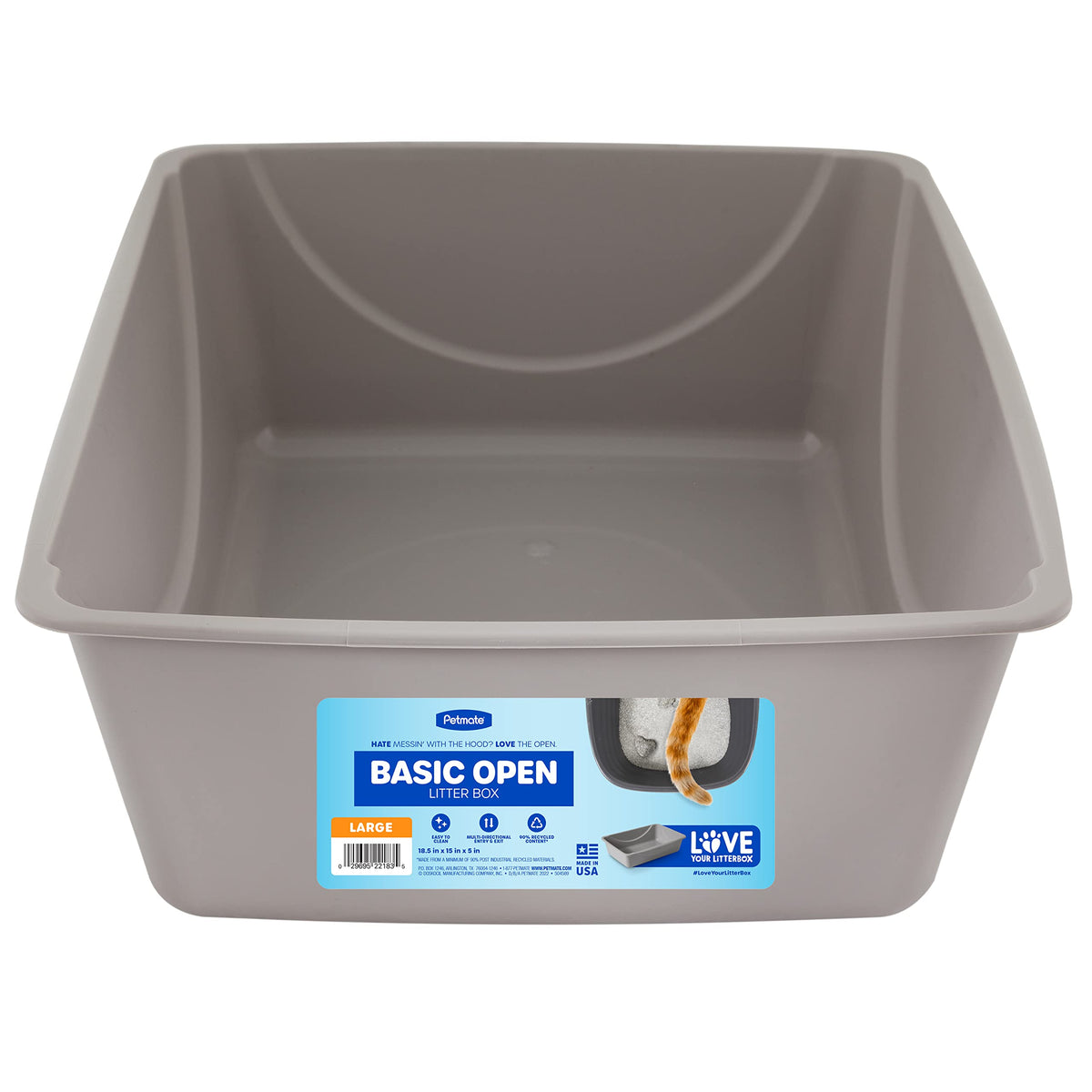 Petmate Open Cat Litter Pan – Large, Mouse Grey