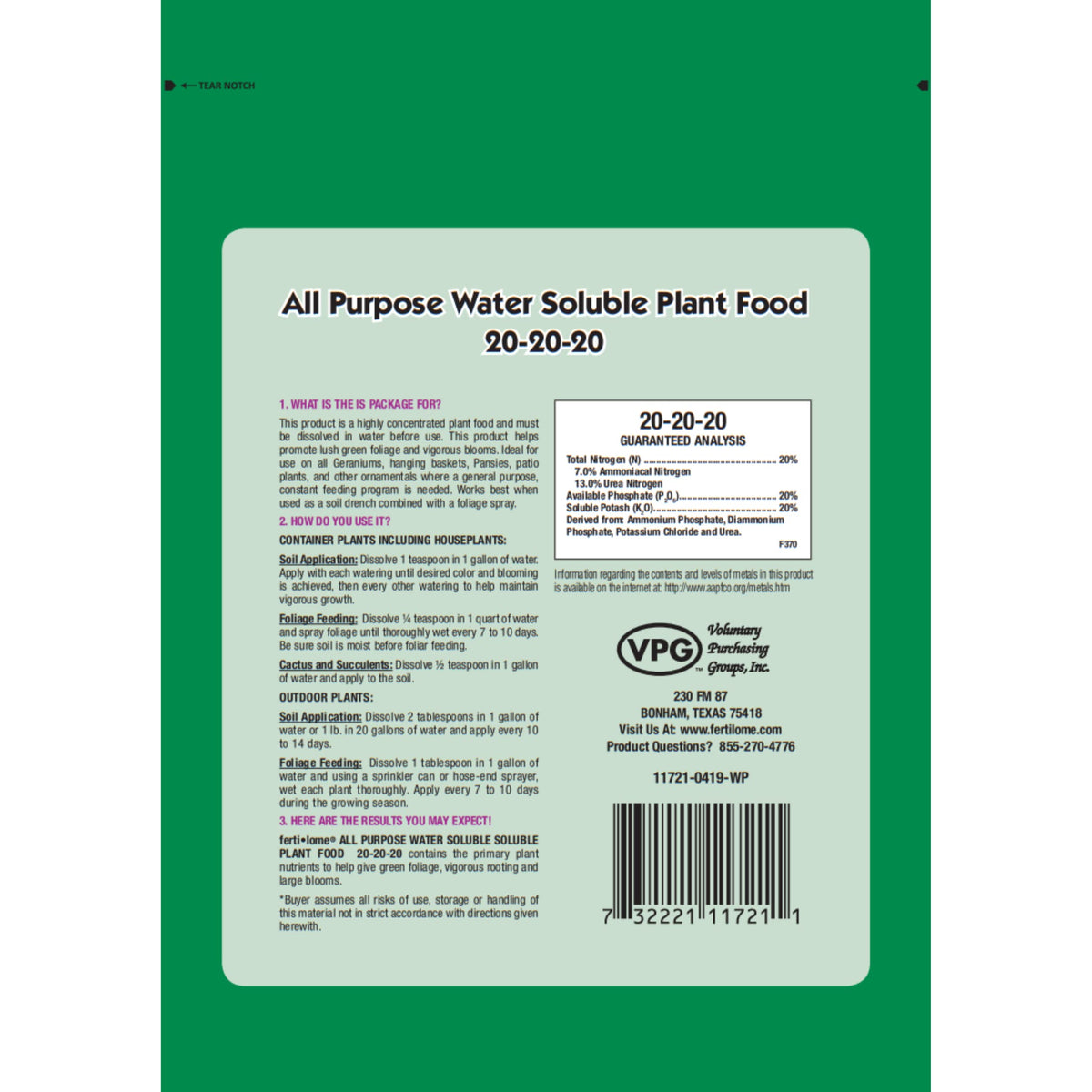 ferti-lome All Purpose Water Soluble Plant Food 20-20-20 – 3 lb – image 2