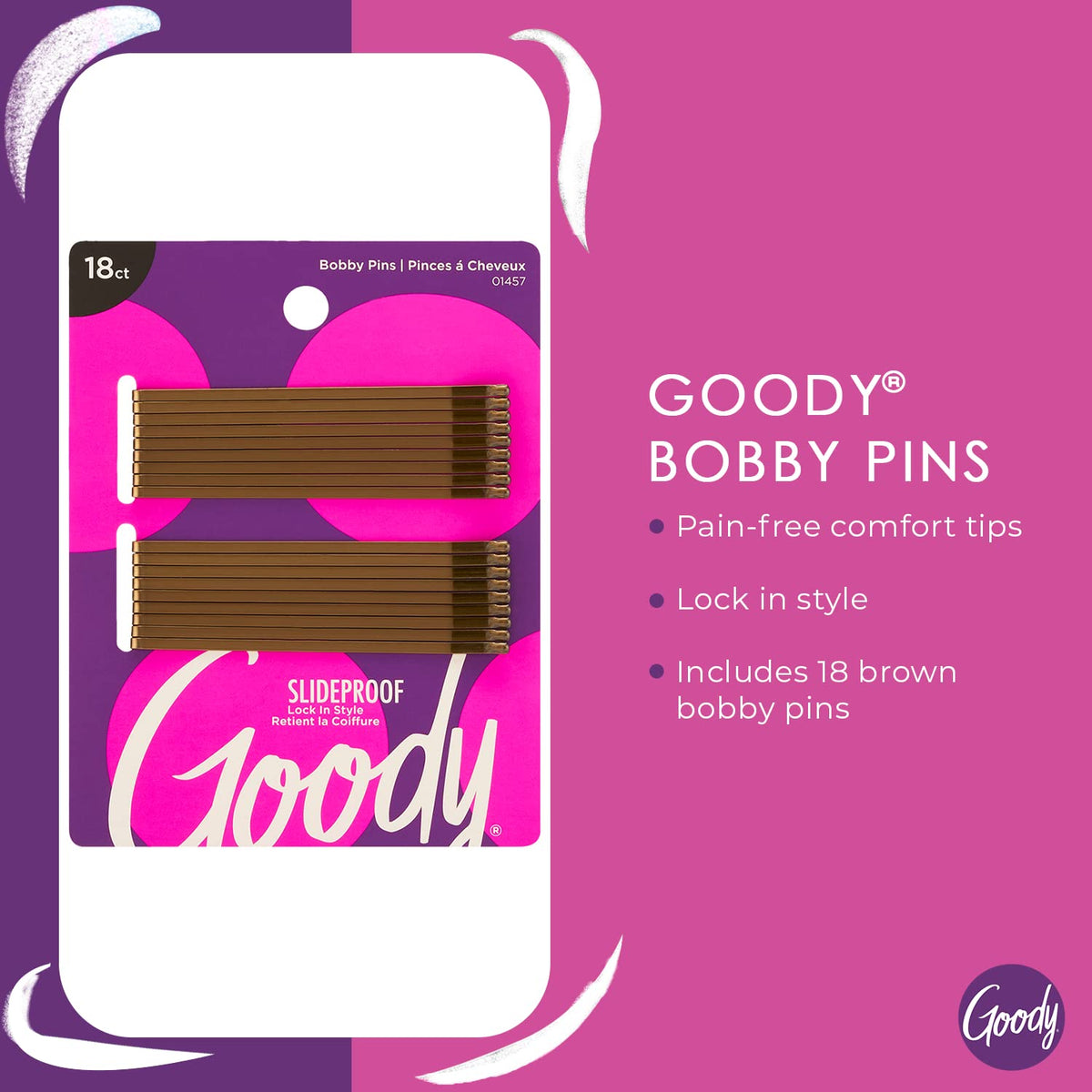 Goody Slideproof Bobby Pins – Brown, 18 Count – image 2