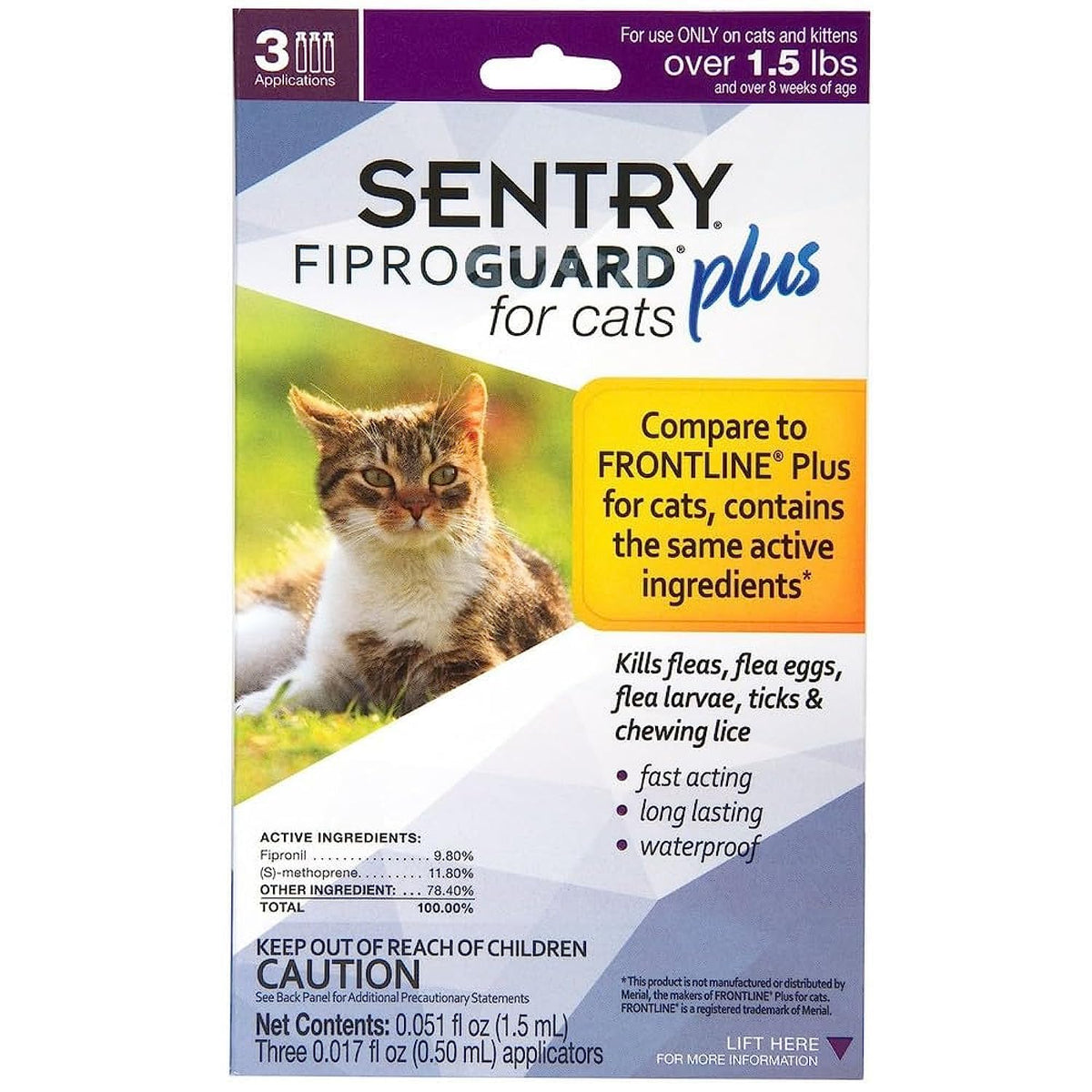 SENTRY Fiproguard Plus for Cats – 1.5 lb and Over, 3 Month Supply