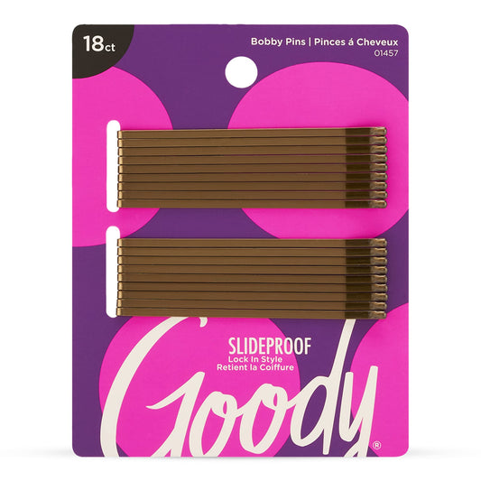 Goody Styling Hair Bobby Pins - 18 Count, Brown - Slideproof and Lock-In Place - Suitable for All Hair Types - Pain-Free Hair Accessories for Women and Girls - All Day Comfort