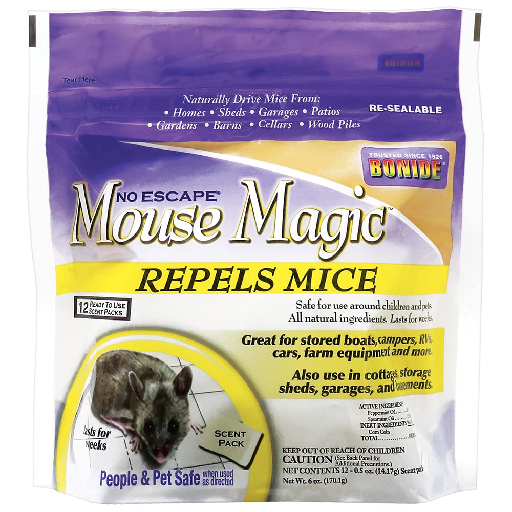 Bonide Mouse Magic Mouse Repellent Scent Packs, 4 Ready-to-Use Packs for Indoor & Outdoor Use, People & Safe