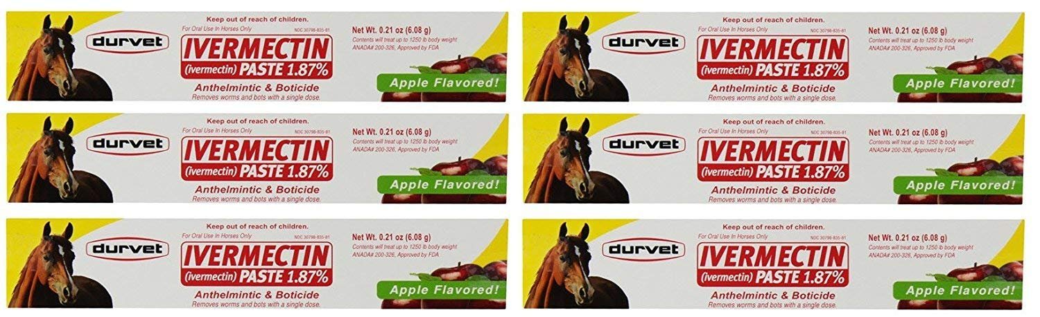 Ivermectin Paste Dewormer - 6.08g dose @ 1.87% Apple Flavor (6-Pack)