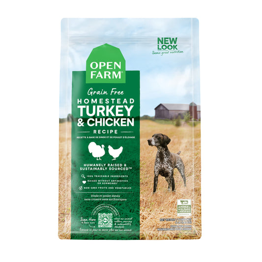 Open Farm Homestead Turkey and Chicken Grain-Free Dry Dog Food, 100% Certified Humane Poultry Recipe with Non-GMO Superfoods and No Artificial Flavors or Preservatives, 22 lbs