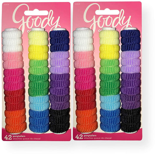 Goody 32819 Ouchless Tiny Terry Ponytailers, Assorted Colors, 42 Piece Per Blister Pack; Pack of 2 Blister Packs (84 Total Pieces)