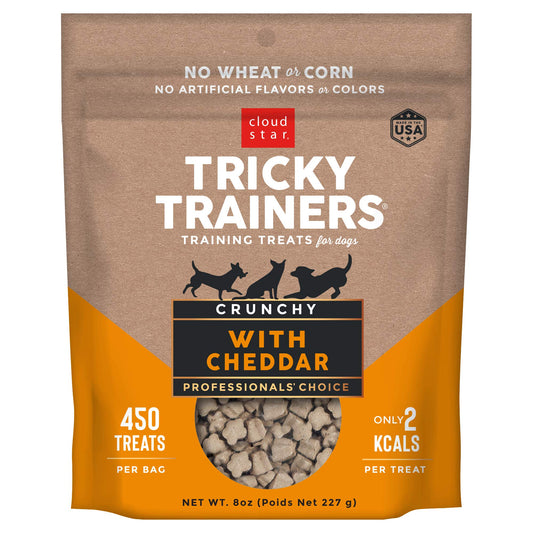 Cloud Star Tricky Trainers Crunchy Dog Training Treats 8 oz Pouch, Cheddar Flavor, Low Calorie Behavior Aid with 450 Treats