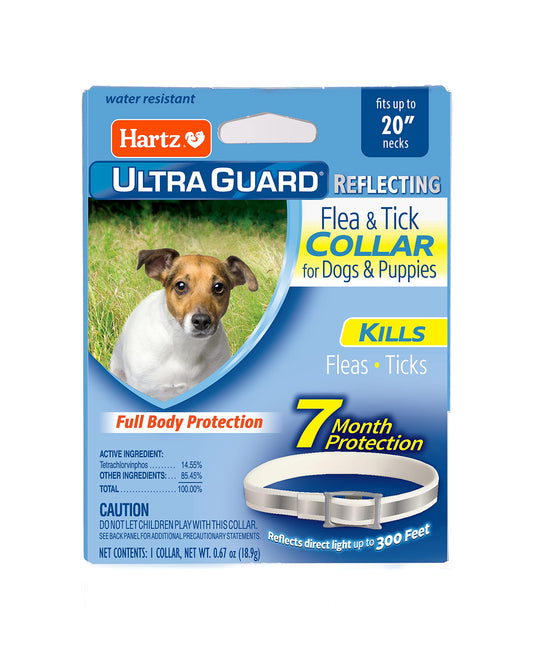 Hartz UltraGuard Flea & Tick Collar for Dogs and Puppies, 7 Month Flea and Tick Protection and Prevention Per Collar, Reflective, Up to 20 Inch Neck