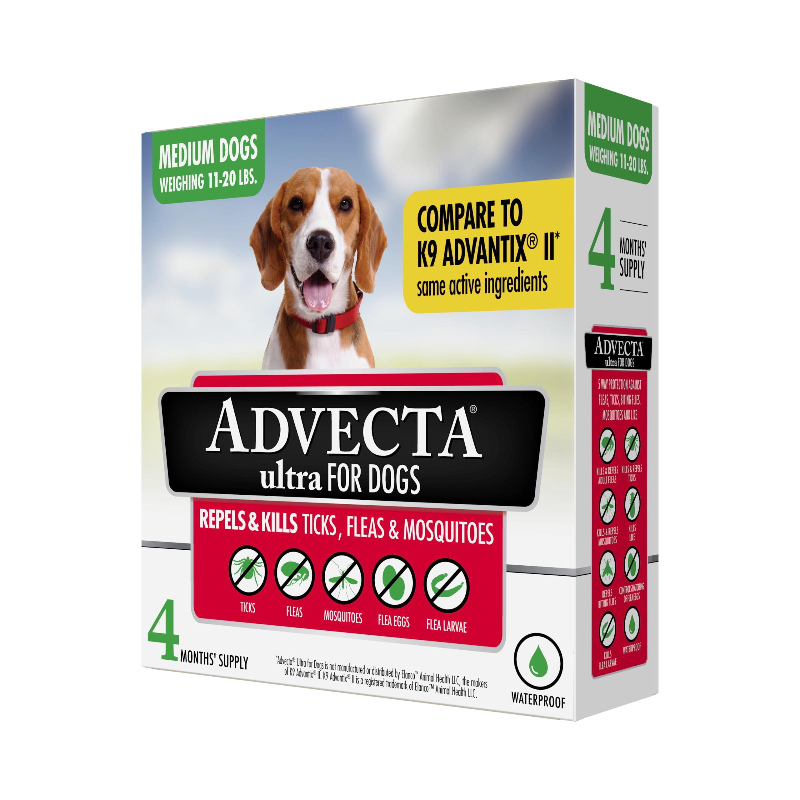 Advecta Ultra Flea And Tick Prevention For Dogs - Dog and Puppy Treatment and Control - Mosquito Repellent - Medium, Fast Acting Waterproof Topical Drops, 4 Month Supply