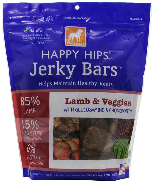 Dogswell Happy Hips Jerky Bars, 32 Ounce, Lamb & Veggies, for Dogs