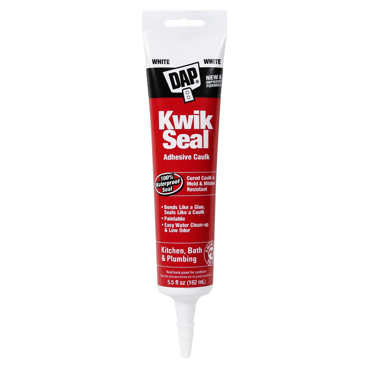 DAP Kwik Seal Kitchen & Bath Adhesive Caulk – White, 5.5 oz