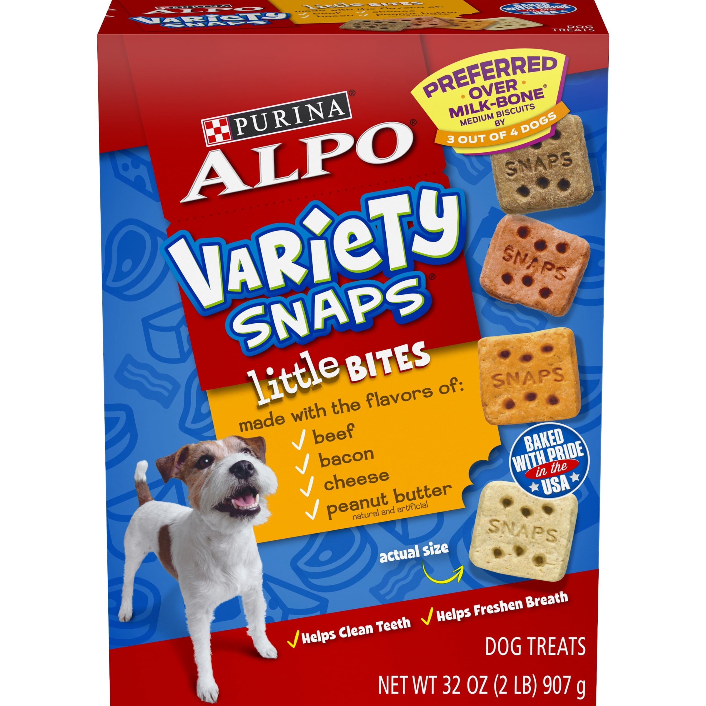 Purina ALPO Variety Snaps Beef & Peanut Butter Crunchy Treats for Dogs, 32 oz Box