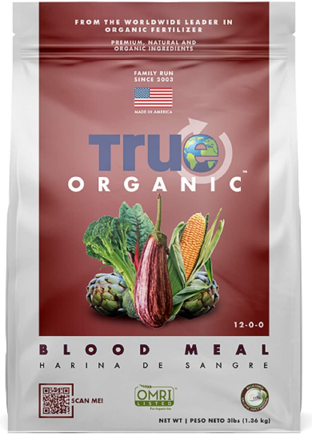 True Organic Plant Foods - Organic Blood Meal - CDFA, OMRI Gardening, 3lbs