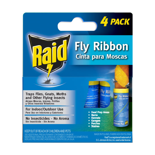 Raid Fly Ribbons, Fly Traps, Effective for Kitchen and Food Prep Areas, 4 Count